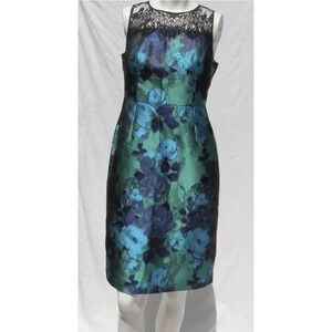 Leifsdottir Anthropologie Dress Sz 8 Water Garden Brocade Lace Sheath Green Blue